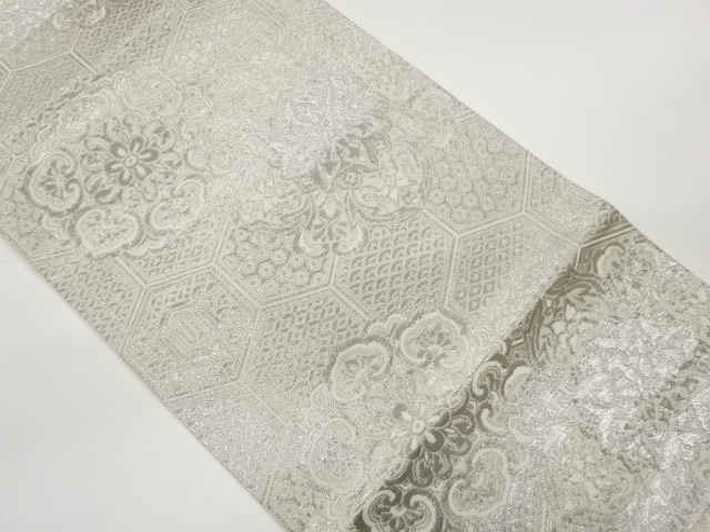 JAPANESE FUKURO OBI / PLATINUM​ FOIL / WOVEN CLASSICAL PATTERN